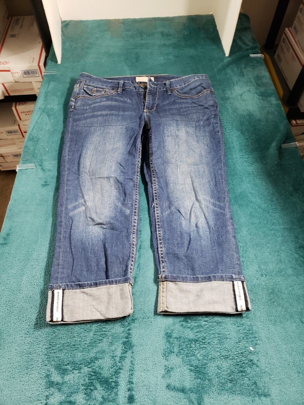 Banana Republic Jeans Size 6 Petite Women Blue Pants Stretch Cuffed Capri Ankle